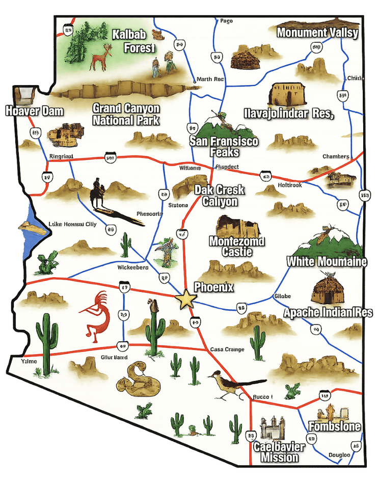 Illustrated map of Arizona service area